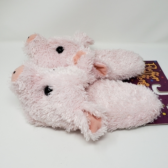 Fluffer Scuffers pig piglet fuzzy slide on slippers novelty cute - Picture 2 of 4